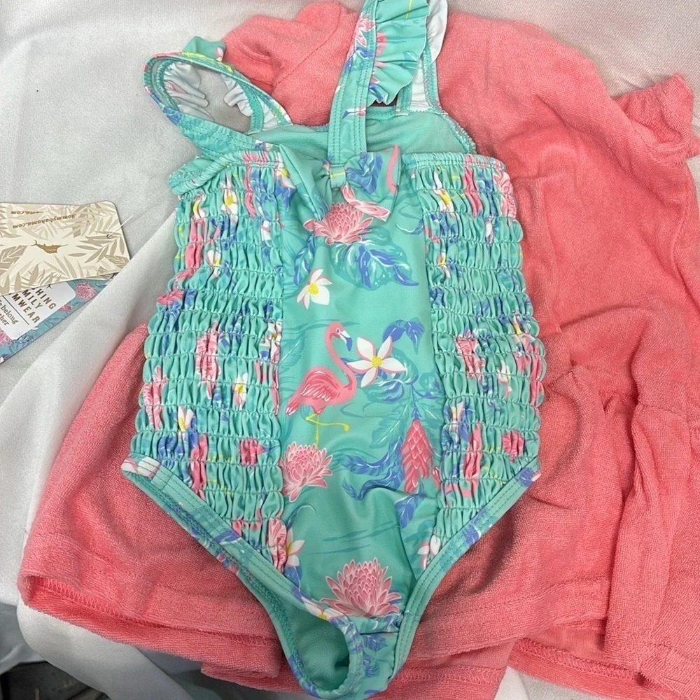 Tommy Bahama flamingo  2 piece set swim suit and hooded swim cover up UPF 50 new